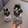 Kids Girls Pearl Sequin Bow Princess Shoes (2 years to 5 years)-Black