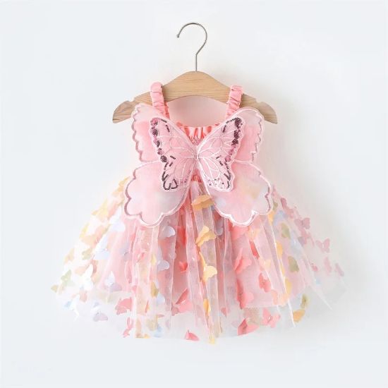 Picture of Baby Girl Butterfly Wings Fairy Sleeveless Pleated Lace Summer Dress (6 months to 3 years)